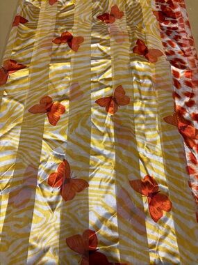 Yellow Zebra Stripe Butterfly Satin Fabric Panel